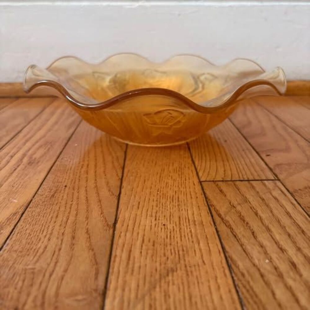 Vintage Marigold Carnival Glass Ruffled Bowl